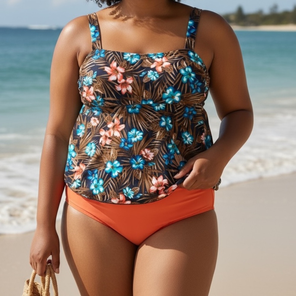 LANDS END Tankini Size L 14-16 and TUMMY CONTROL HIGH WAISTED BOTTOMS Size 14